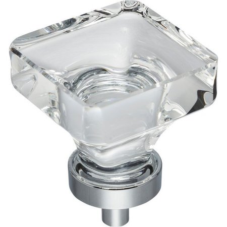 JEFFREY ALEXANDER 1-3/8" Overall Length Polished Chrome Square Glass Harlow Cabinet Knob G140L-PC